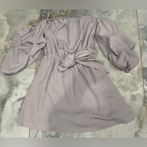 Brown Smocked Off-Shoulder Sundress with Bishop Sleeves